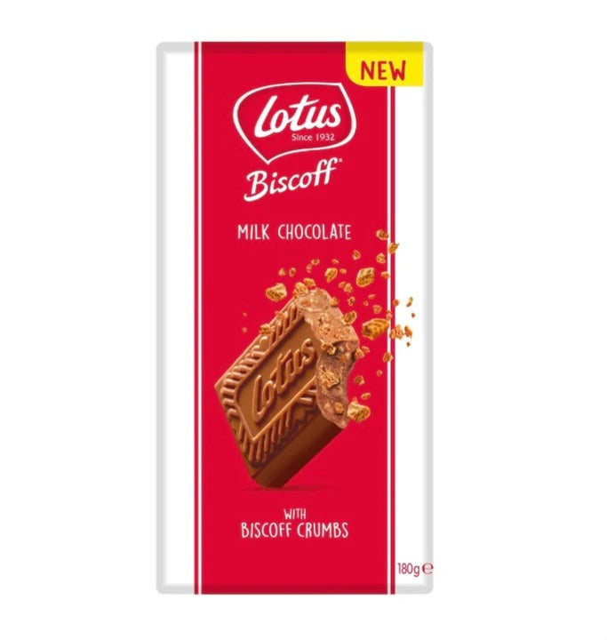 Lotus biscoff milk chocolate bar with biscoff crumbs